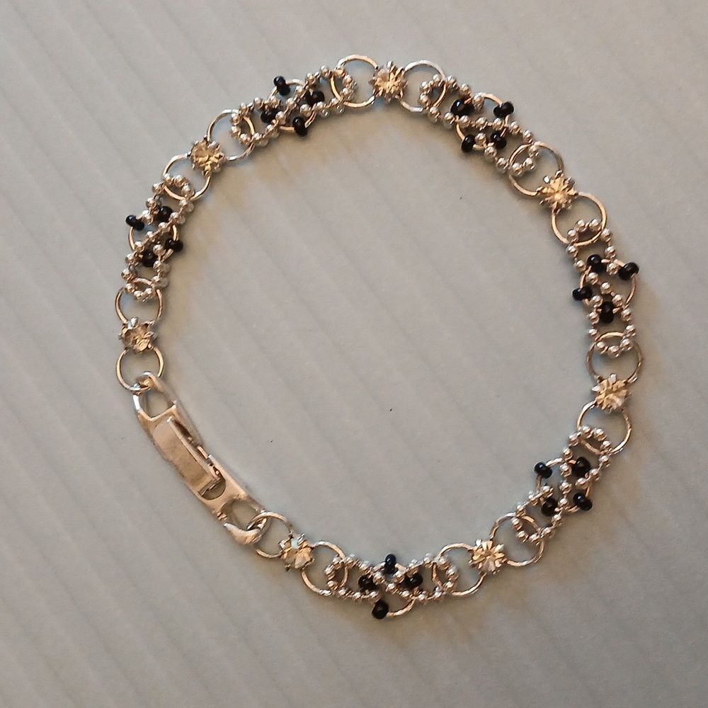 Women's Black And silver Beaded Embellished Statement Bracelet - Picture 12 of 16